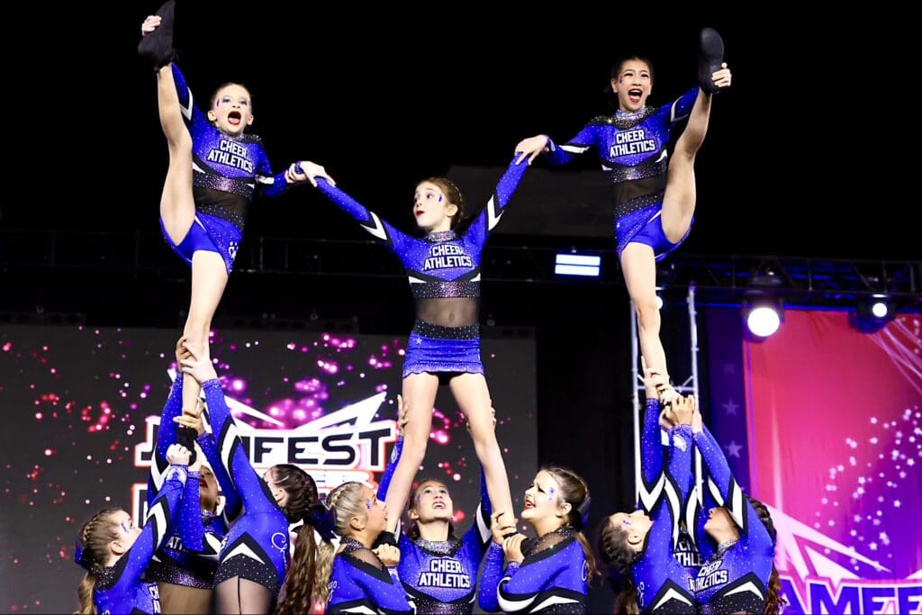 Roselyn flying in pyramid at Jamfest Super Nationals 2026 all-star cheer competition